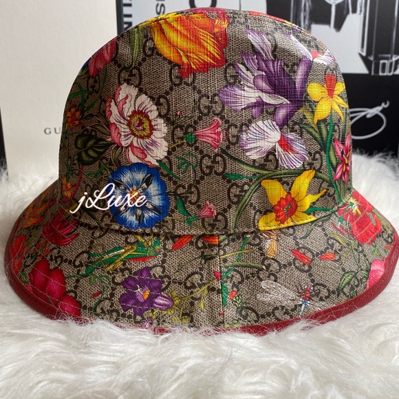 GUCCI Claudia Flora Print GG Supreme Bucket Hat - Picture 4 of 11